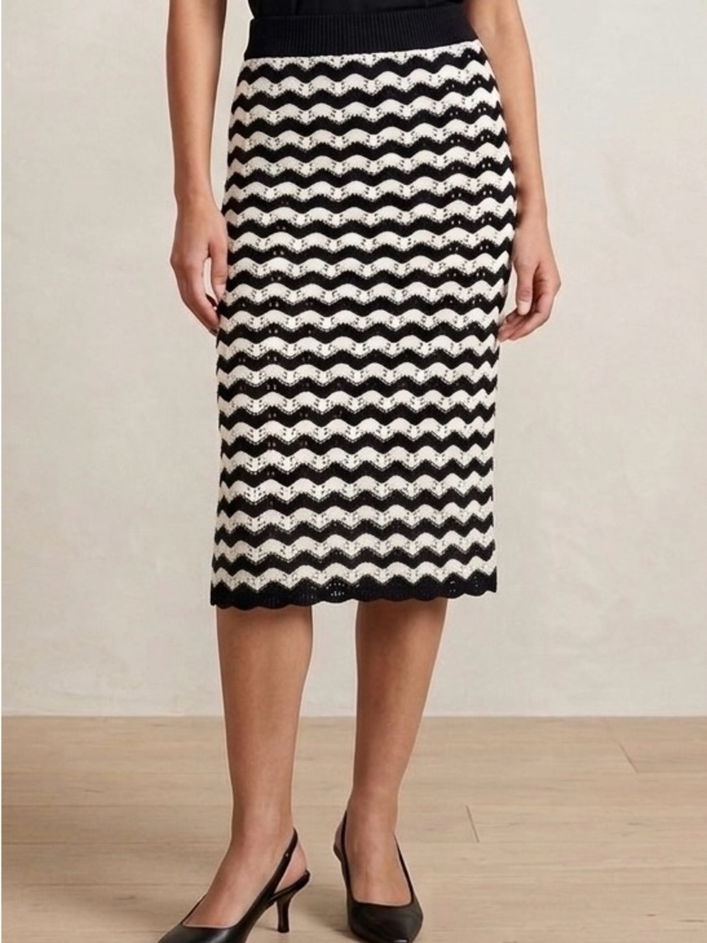 Jessica Simpson Black & White Chevron Knit Midi Skirt